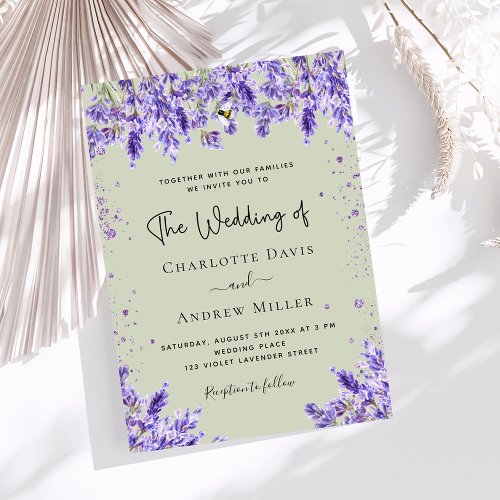 Lavender violet sage green floral luxury wedding invitation