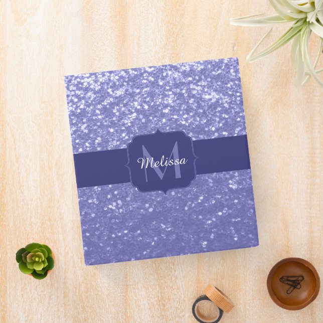 Lavender violet sparkles glitter bling Monogram 3 Ring Binder (In Situ)