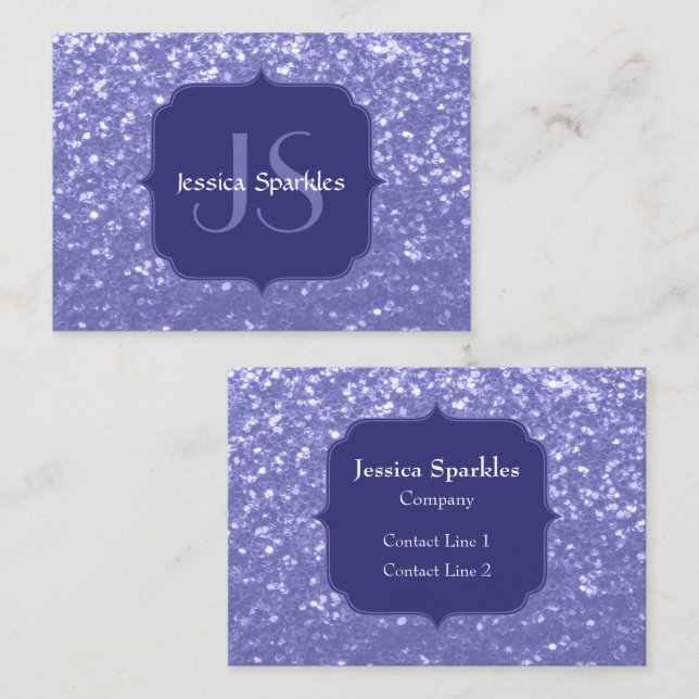 Lavender violet sparkles glitter bling Monogram Business Card (Front/Back)