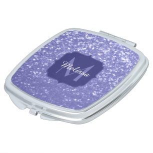 Lavender violet sparkles glitter bling Monogram Compact Mirror