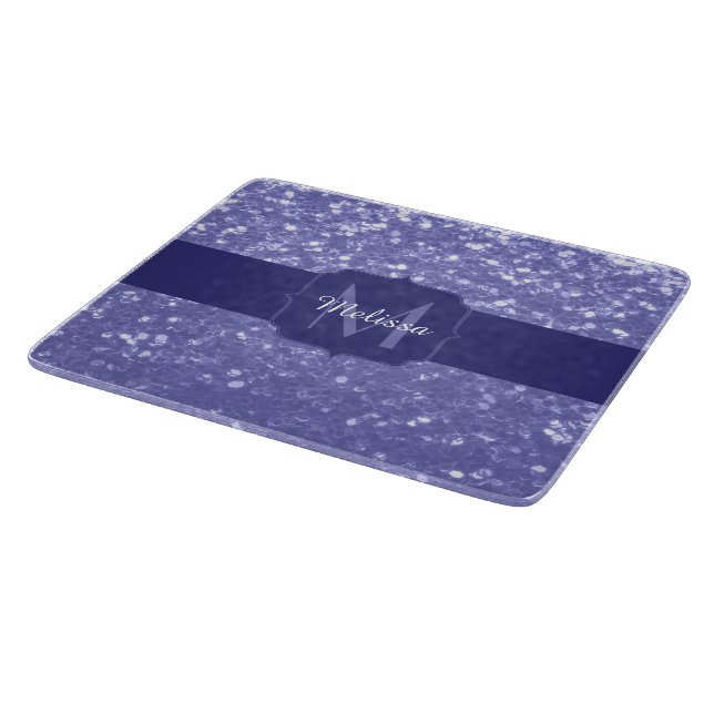Lavender violet sparkles glitter bling Monogram Cutting Board (Corner)
