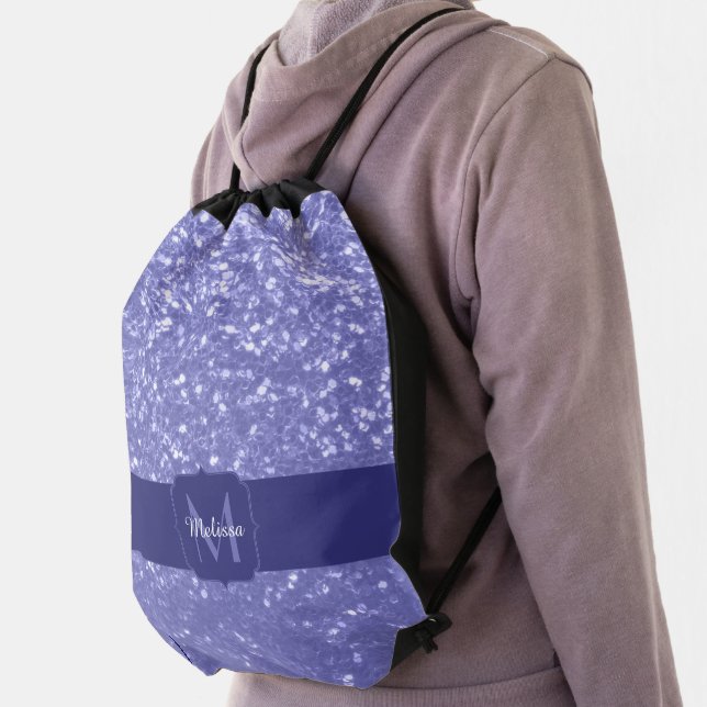 Lavender violet sparkles glitter bling Monogram Drawstring Bag (Insitu)