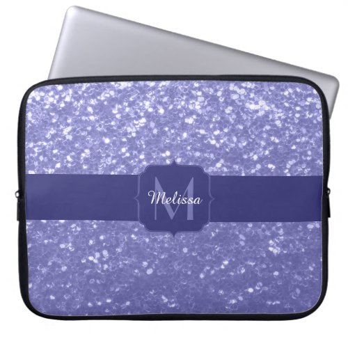 Lavender violet sparkles glitter bling Monogram Laptop Sleeve