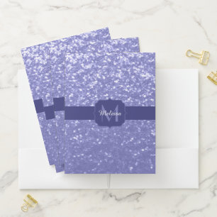 Lavender violet sparkles glitter bling Monogram Pocket Folder