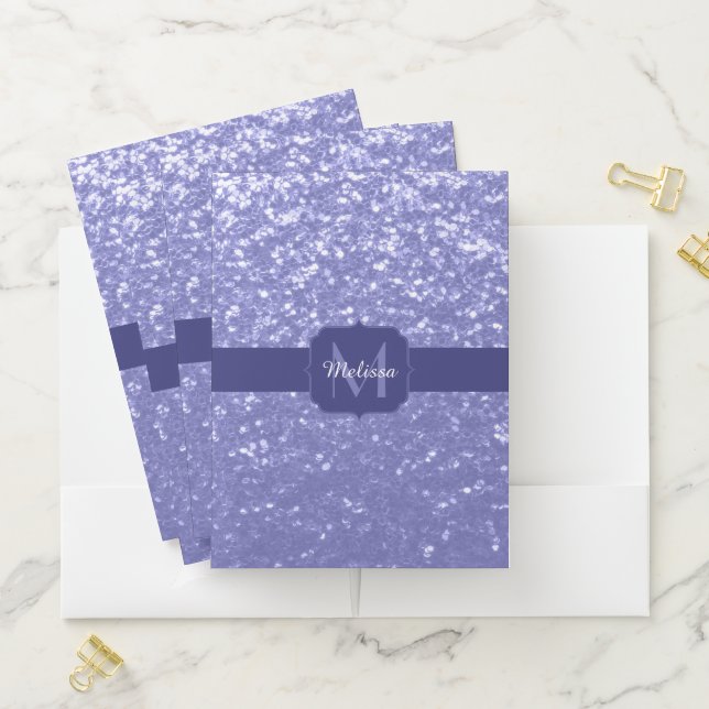 Lavender violet sparkles glitter bling Monogram Pocket Folder (In Situ)