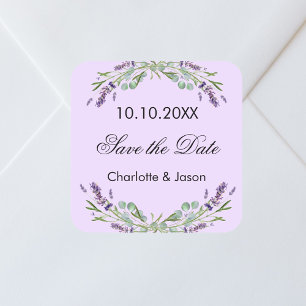 Lavender violet wedding Save the Date Square Sticker