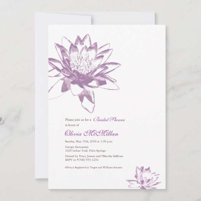 Lavender Water Lily Invitations (Front)