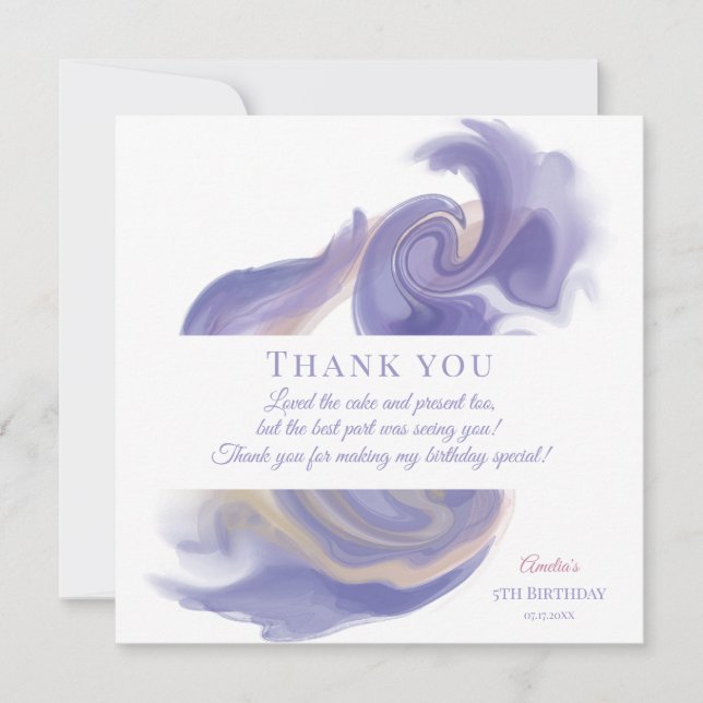 Lavender Watercolor Abstract Birthday Thank You Ca (Front)