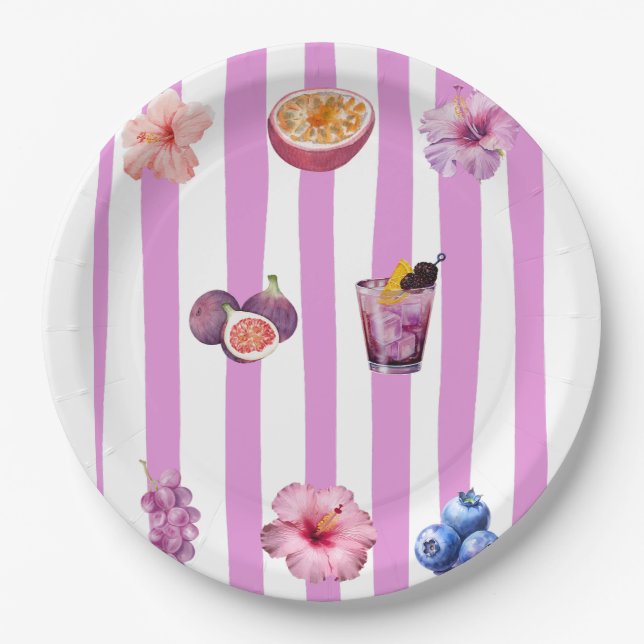 Lavender Watercolor Botanical Pattern Paper Plates (Front)