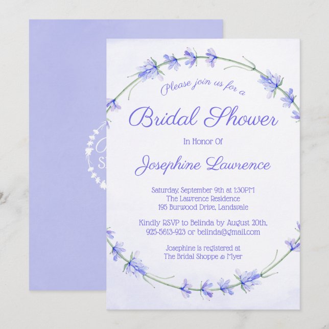 Lavender Watercolor Bridal Shower Invitations (Front/Back)