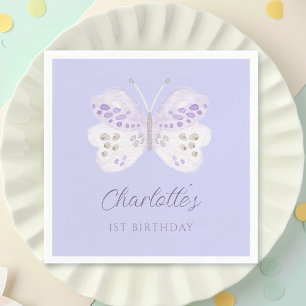  Lavender Watercolor Butterfly 1st Birthday Party Napkins