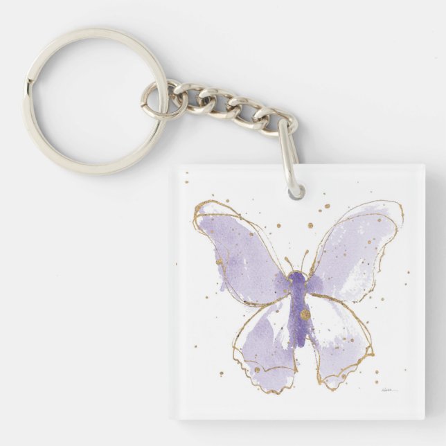 Lavender Watercolor Butterfly Keychain (Front)