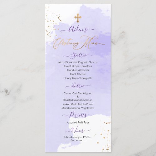 Lavender Watercolor Christening1st Birthday Menu