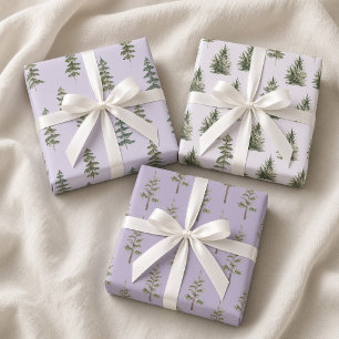 Lavender Watercolor Christmas Pine Trees Wrapping Paper Sheets
