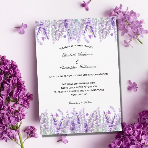Lavender Watercolor Elegant Floral Wedding Invitation
