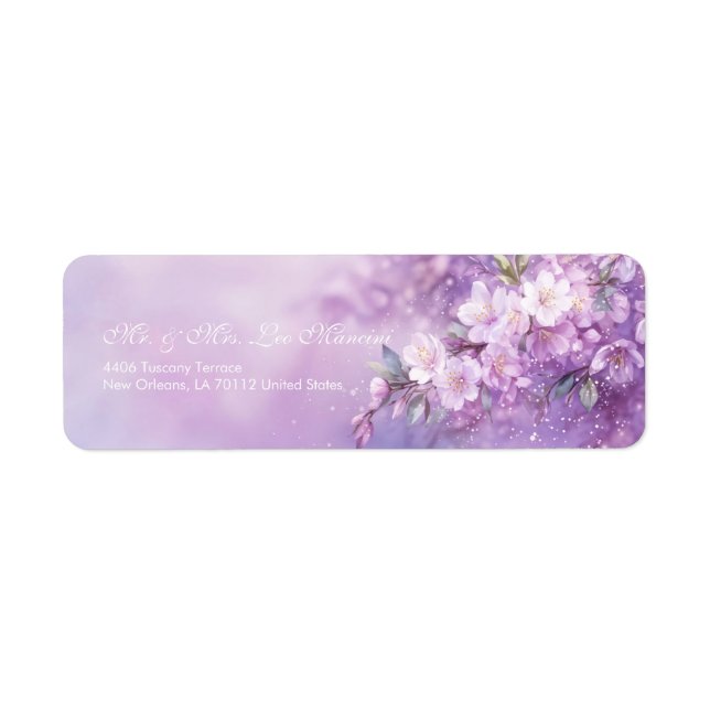 Lavender Watercolor Ethereal Cherry Blossom Label (Front)