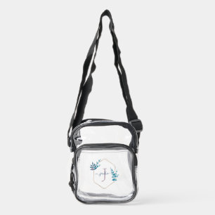 Lavender Watercolor Eucalyptus Frame Monogrammed Clear Crossbody Bag