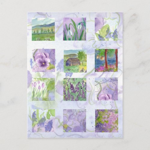 Lavender Watercolor Field of Flowers Meadow Tulip Postcard