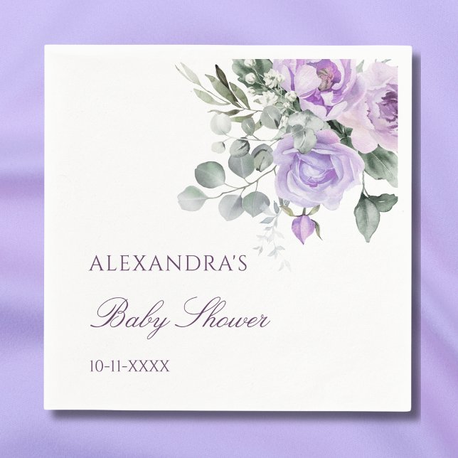 Lavender Watercolor Floral Baby Shower Napkins (Creator Uploaded)