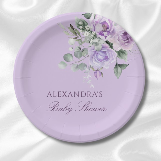 Lavender Watercolor Floral Baby Shower Paper Plates (Creator Uploaded)