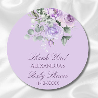 Lavender Watercolor Floral Baby Shower Thank You Classic Round Sticker