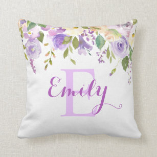 Monogrammed Gifts Vintage Floral Maroon Blush Initial Letter A Monogram Throw Pillow Multicolor 18x18