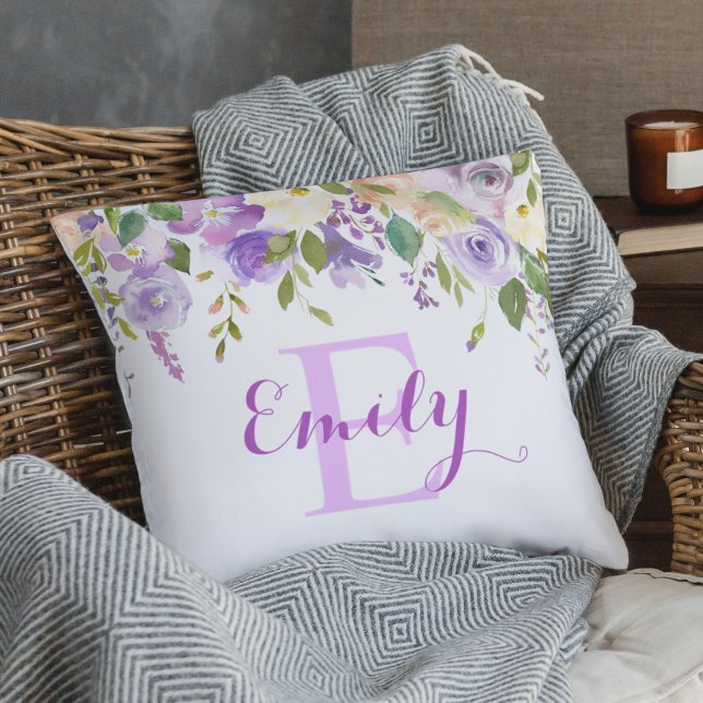 Lavender Watercolor Floral Girl Nursery Baby Throw Pillow (Creator Uploaded)