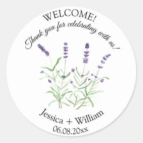 Lavender Watercolor Floral Modern Wedding Classic Round Sticker