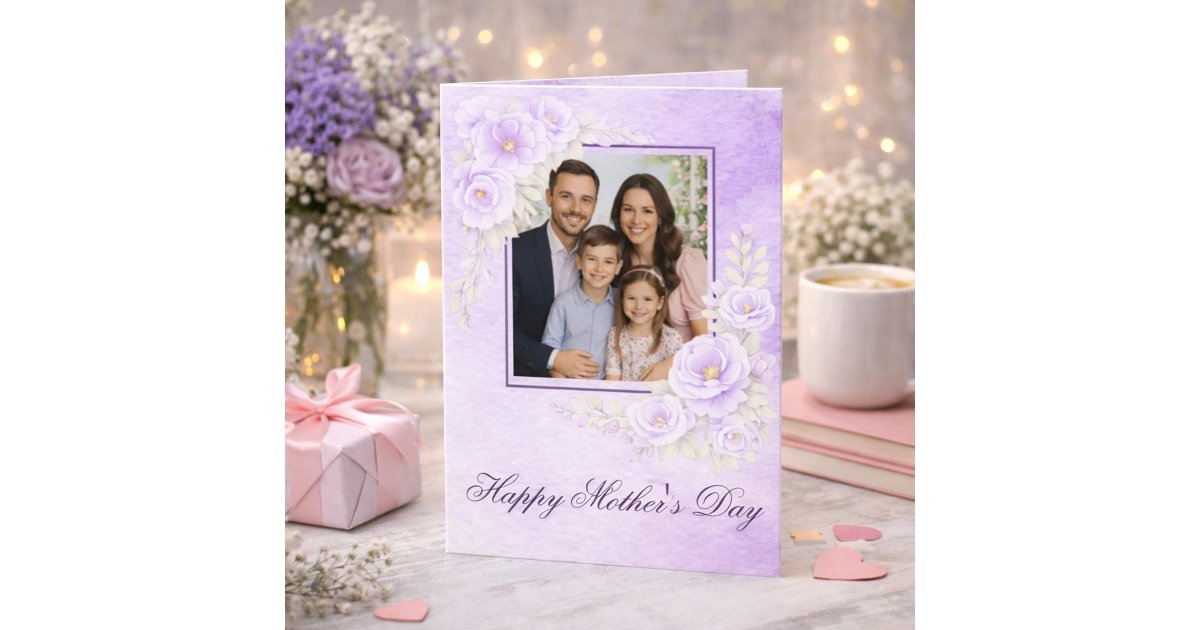 Lavender Watercolor Floral Photo Mother’s Day Card | Zazzle