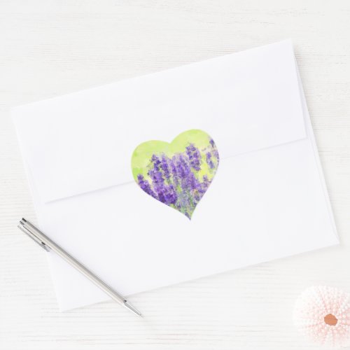 Lavender Watercolor Floral Purple Flowers Heart Sticker