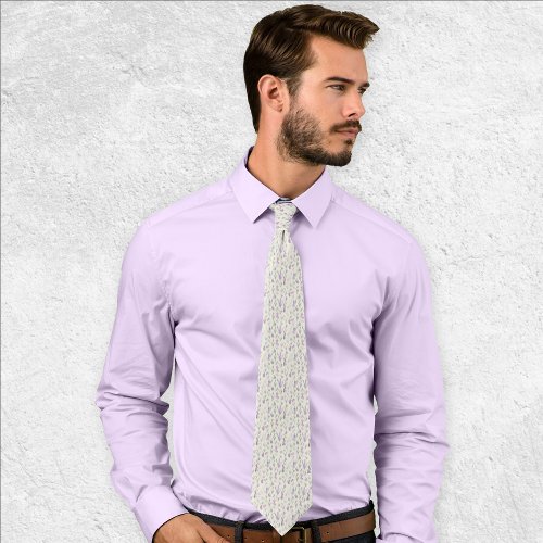 Lavender Watercolor Floral Purple Flowers Pattern Neck Tie