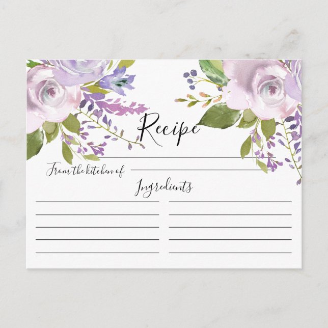 Lavender Watercolor Floral Recipe Card (Front)