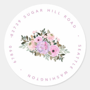 Lavender Watercolor Floral Return Address Wedding Classic Round Sticker