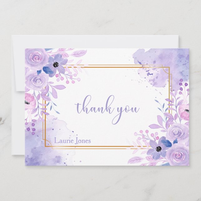 Lavender Watercolor Floral Thank You Note Card (Front)
