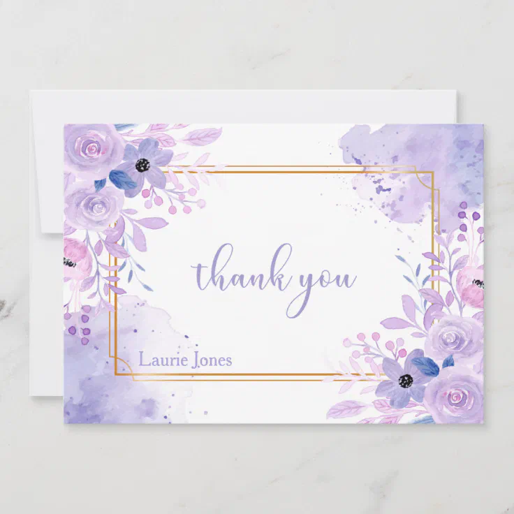 Lavender Watercolor Floral Thank You Note Card | Zazzle