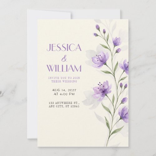Lavender Watercolor Floral Wedding Invitation