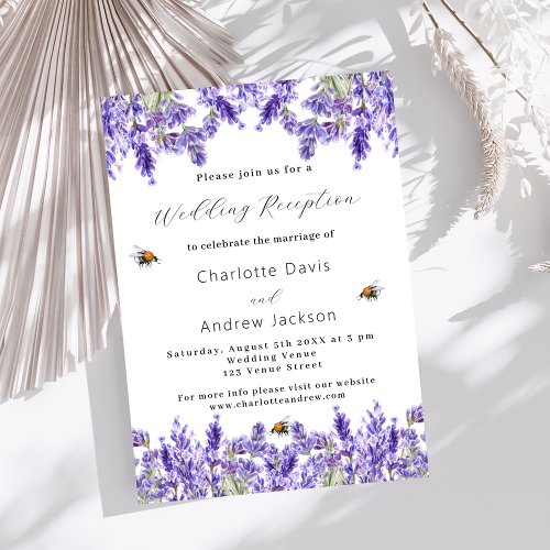 Lavender watercolor floral wedding reception invitation