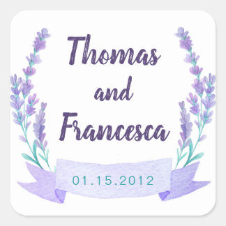 Lavender Watercolor Floral Wedding Sticker
