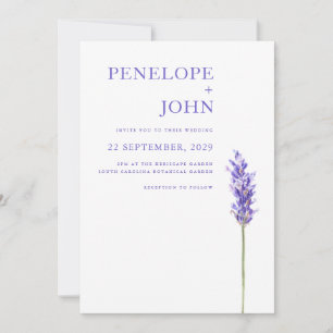 Lavender Watercolor Flower Serif Minimal Wedding Invitation