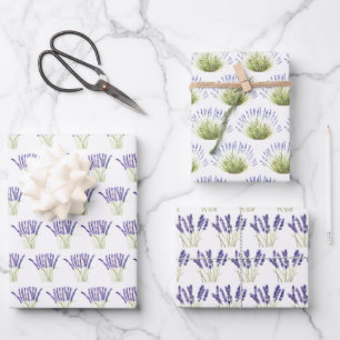 Lavender Watercolor Flowers 3 Pretty Variations  Wrapping Paper Sheets