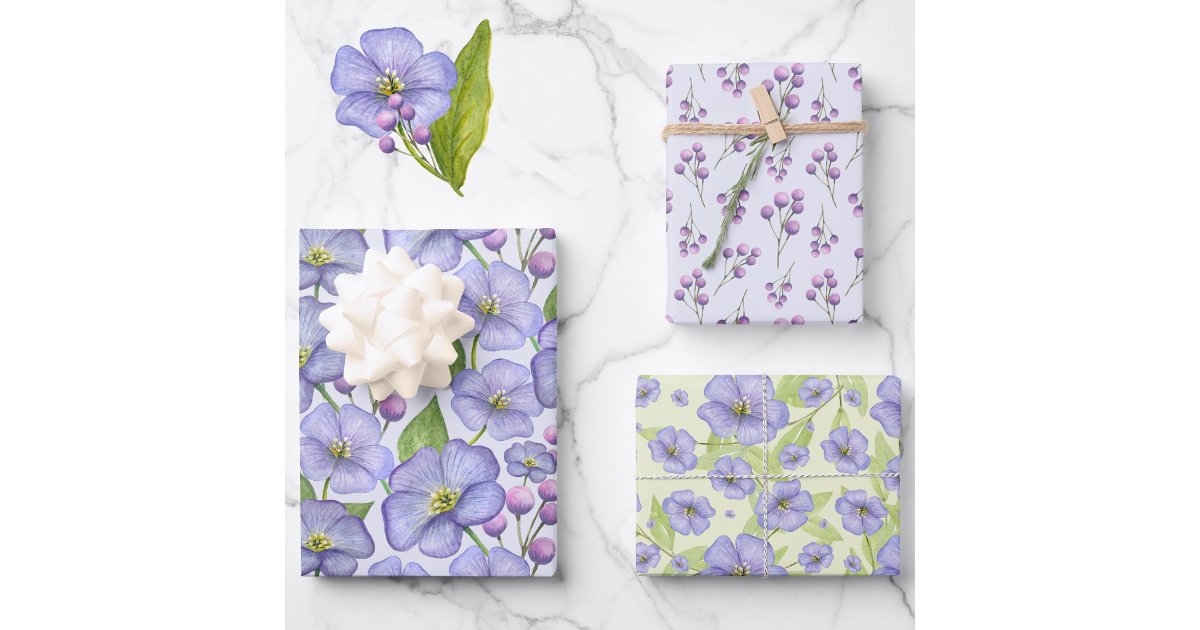 Lavender Watercolor Flowers 3 Pretty Variations Wrapping Paper Sheets ...