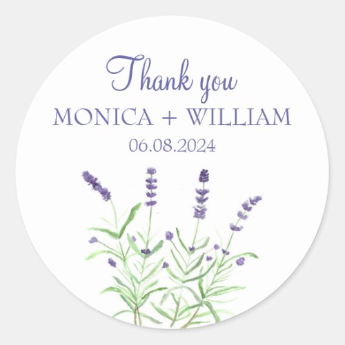 Lavender watercolor flowers herbs rustic purple classic round sticker