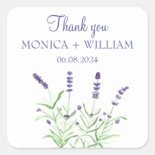 Lavender watercolor flowers herbs rustic purple square sticker