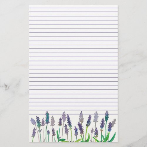 Lavender Watercolor Flowers Lined Letter Writing Stationery