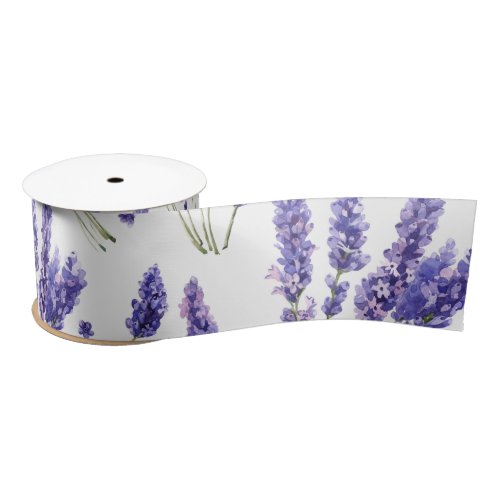 Lavender Watercolor Flowers Pattern Satin Ribbon
