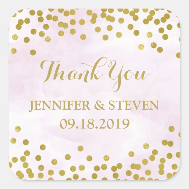 Lavender Watercolor Gold Confetti Wedding Label (Front)