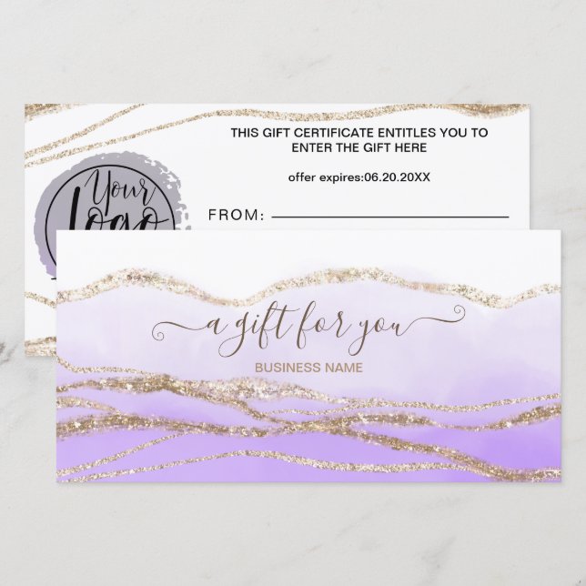 lavender watercolor gold logo gift certificate (Front/Back)