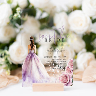 Lavender Watercolor Gown Floral Bridal Shower Acrylic Invitations