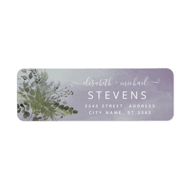 Lavender watercolor greenery eucalyptus couple label (Front)