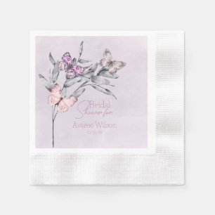 Lavender Watercolor Leaf and Butterflies Bridal Napkins